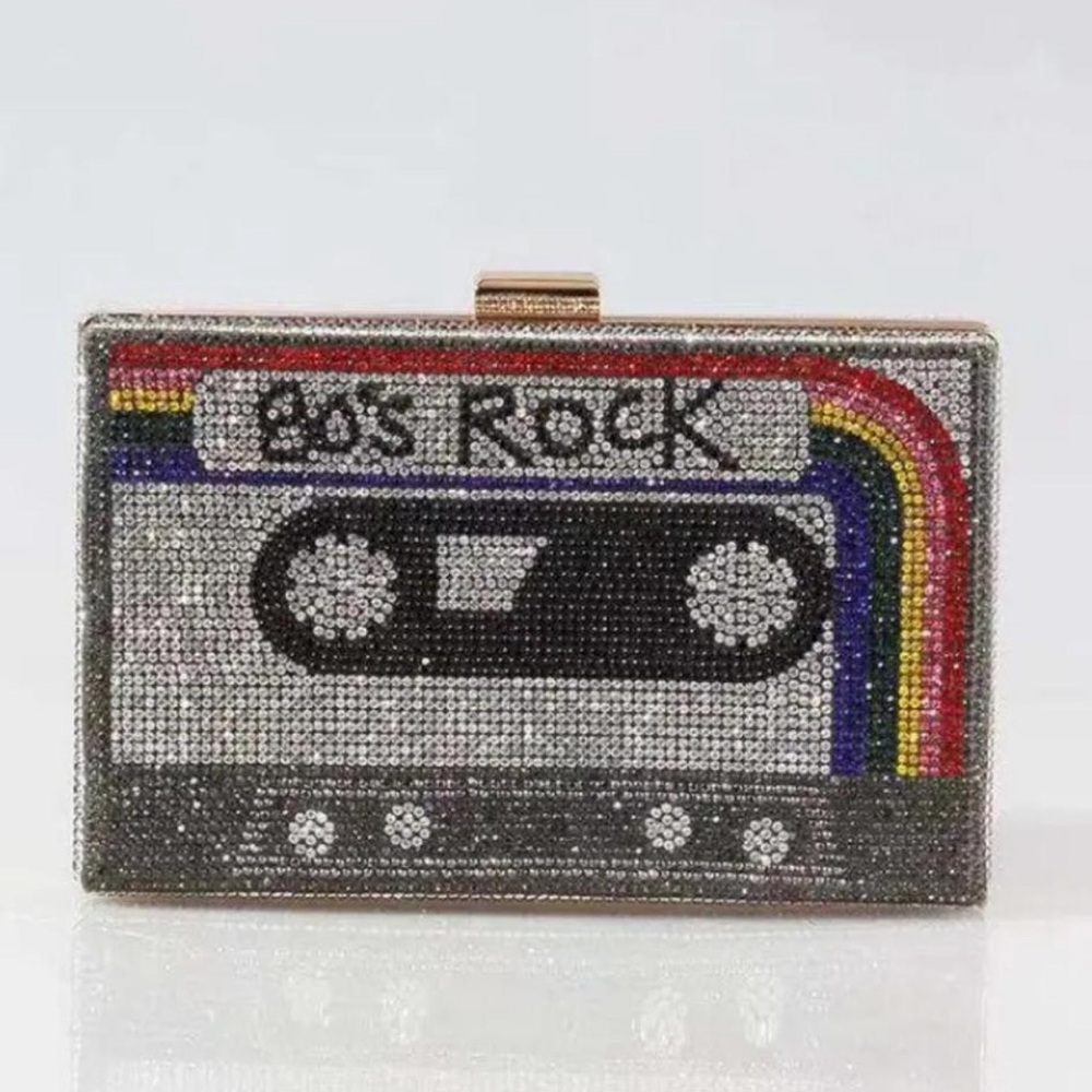 Retro Rhinestone Cassette Clutch